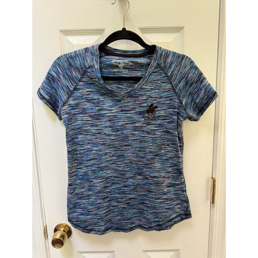 Beverly Hills Polo Club Women's Size M V-Neck Golf Shirt Short Sleeve Blue